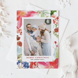 Aquarell Poinsettia Blumenrahmen Foto Weihnachten