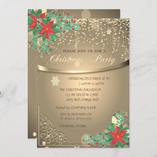 Aquarell Poinsettia, Confetti Gesellschaft Weihnac Einladung (Vorne/Hinten)