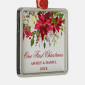 Aquarell Poinsettia Florenz Erster Weihnachtsanfan Ornament Aus Metall (Rechts)