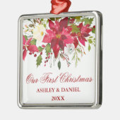 Aquarell Poinsettia Florenz Erster Weihnachtsanfan Ornament Aus Metall (Links)