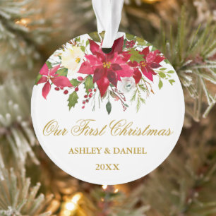 Aquarell Poinsettia Florenz Gold Weihnachten Ornament