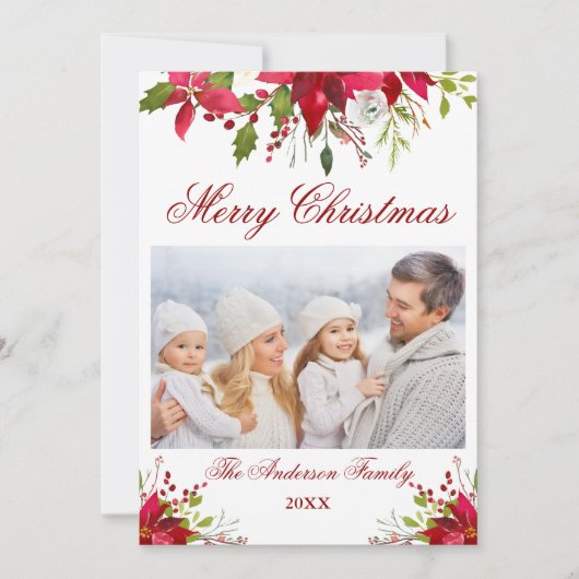 Aquarell Poinsettia Foto Weihnachten (Vorderseite)
