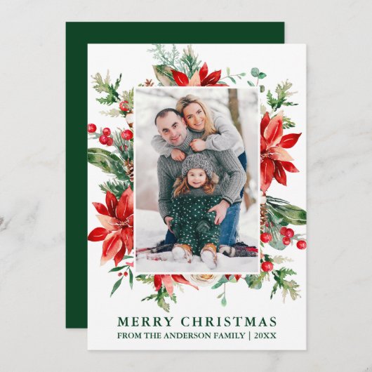 Aquarell Poinsettia Foto Weihnachten Grün (Vorne/Hinten)