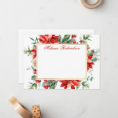 Aquarell Poinsettia Rote Flora Grüne Gold Mitteilungskarte (Vorderseite/Rückseite Beispiel)