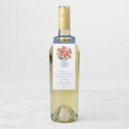 Aquarell Poinsettia Rotes Grün Feiertage Flaschenanhänger