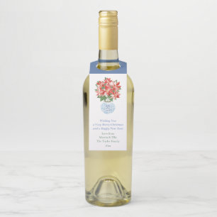 Aquarell Poinsettia Rotes Grün Feiertage Flaschenanhänger