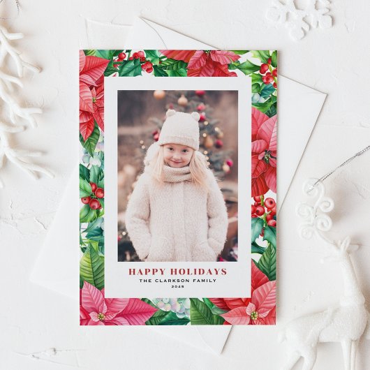 Aquarell Poinsettia und Holly Foto Weihnachten