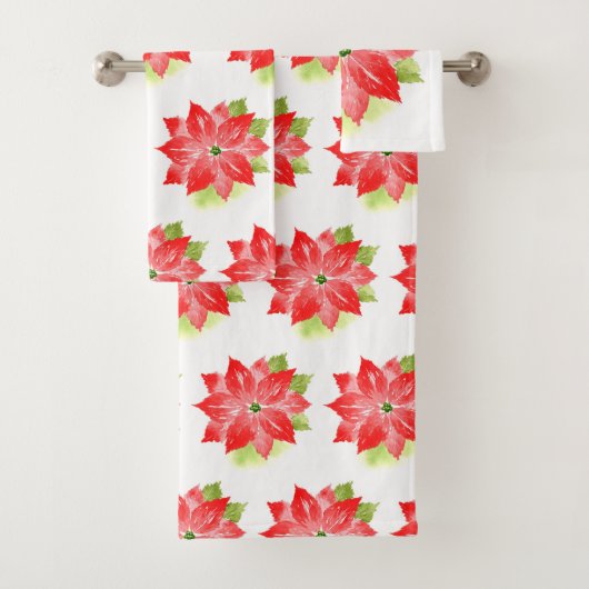 Aquarell-Poinsettia und Muster Badhandtuch Set (Insitu)