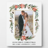 Aquarell Poinsettia Unser erstes Weihnachtsfest-Fo Fotoplatte (Vorderseite)