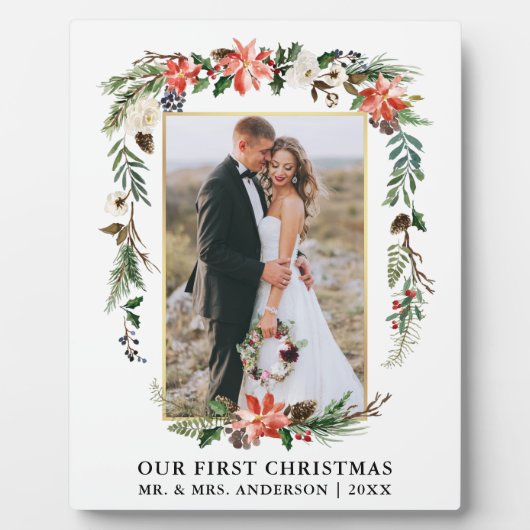 Aquarell Poinsettia Unser erstes Weihnachtsfest-Fo Fotoplatte (Vorderseite)