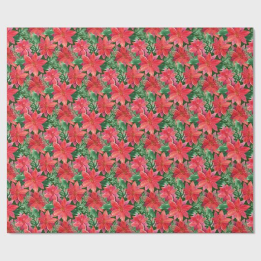 Aquarell Pointsettia Weihnachten Gemustert Geschenkpapier (Flach)