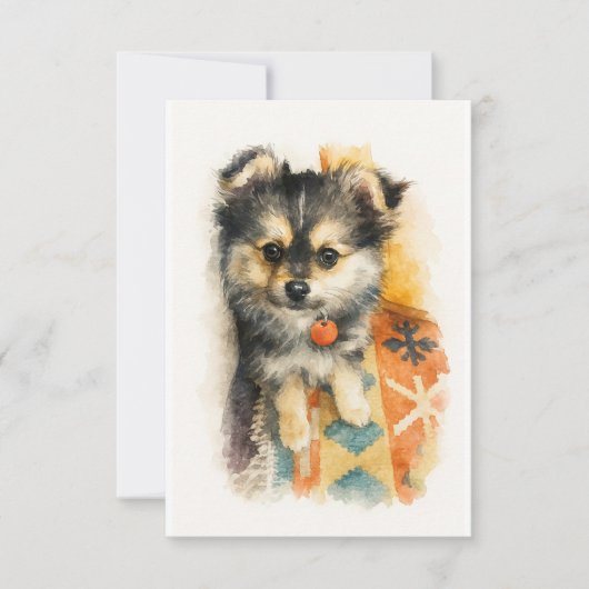 Aquarell Pomchi Welpe Dankeskarte (Vorderseite)