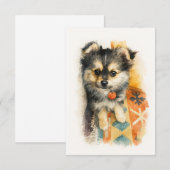 Aquarell Pomchi Welpe Dankeskarte (Vorne/Hinten)