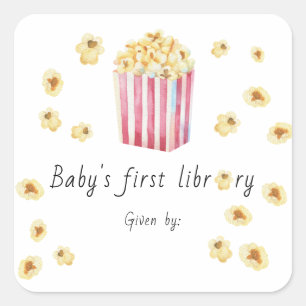 Aquarell-Popcorn Baby's erste Bibliothek  Quadratischer Aufkleber