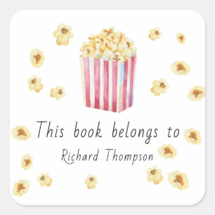 Aquarell-Popcorn Dieses Buch gehört Quadratischer Aufkleber
