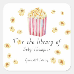 Aquarell-Popcorn für die Bibliothek von Quadratischer Aufkleber