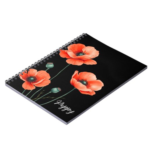 Aquarell Poppy Blume Art Name Floral Notebook Notizblock (Linke Seite)