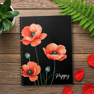 Aquarell Poppy Blume Art Name Floral Notebook Notizblock