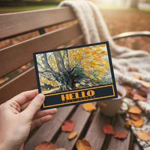 Aquarell Prachtvolle Eiche im Herbst Postkarte