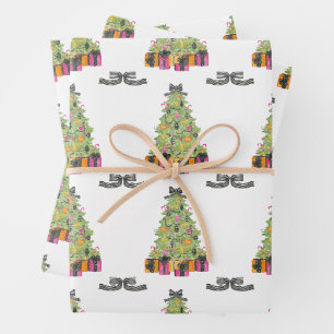 Aquarell Preppy Bright Glamour Weihnachtsbäume Geschenkpapier Set