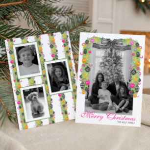 Aquarell Preppy Bright Weihnachtsgirlande Foto Feiertagskarte
