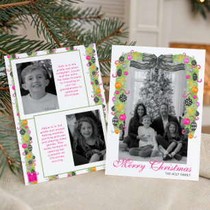 Aquarell Preppy Bright Weihnachtsgirlande Foto Feiertagskarte
