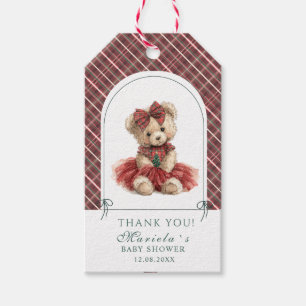 Aquarell-preppy-karierter Teddybär-Baby-Party Geschenkanhänger