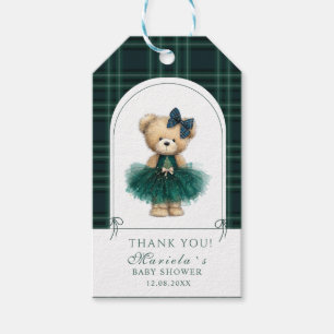 Aquarell-preppy-karierter Teddybär-Baby-Party Geschenkanhänger
