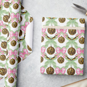 Aquarell-Preppy-Leopard-Girlande Weihnachten Geschenkpapier