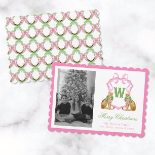 Aquarell-Preppy-Leopard-Monogramm-Wappen-Foto Feiertagskarte