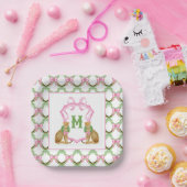 Aquarell-Preppy-Leopard-Monogrammwappen Pappteller (Party)