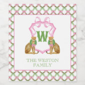 Aquarell-Preppy-Leopard-Weihnachts-Monogramm-Wappe Weinetikett (Einzelnes Label)