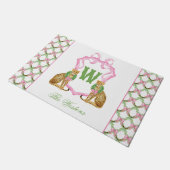 Aquarell-Preppy-Leopard-Weihnachts-Monogrammwappen Fußmatte (Schrägansicht)