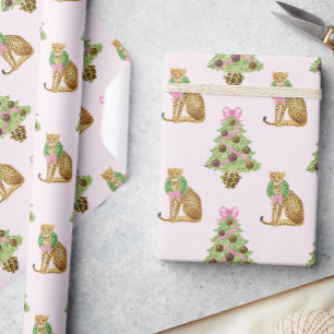 Aquarell Preppy Leopard Weihnachtsbaum Geschenkpapier