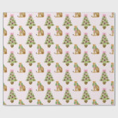 Aquarell Preppy Leopard Weihnachtsbaum Geschenkpapier (Flach)