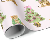 Aquarell Preppy Leopard Weihnachtsbaum Geschenkpapier (Rolleneckpunkt)