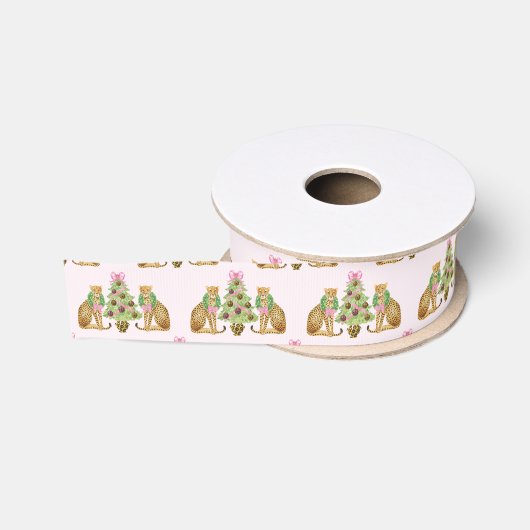 Aquarell-Preppy-Leopard-Weihnachtsbaum Ripsband (Spule)