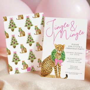 Aquarell-Preppy-Leopard-Weihnachtsfeier Einladung