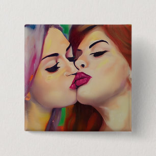 Aquarell Pride Zwei Frauen küssen sich Button