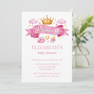 Aquarell Prinzessin Rosa Mädchen Baby-Party Einladung