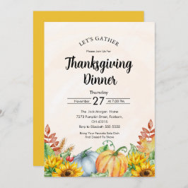 Aquarell Pumpkin Sonnenblumen Erntedank Abendessen Einladung