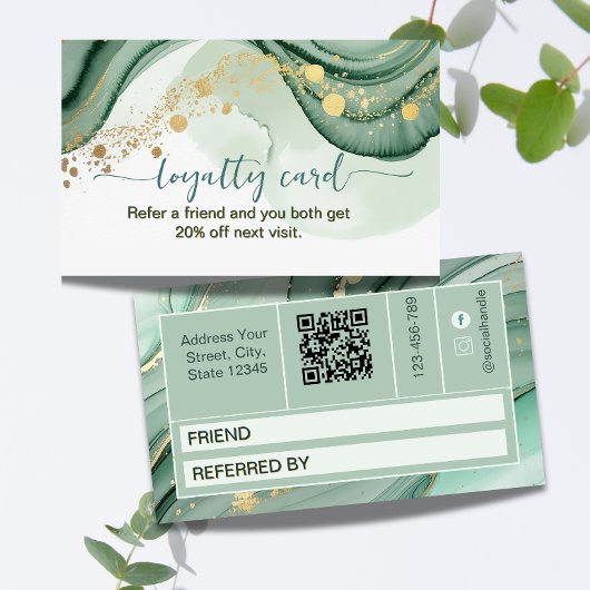 Aquarell-QR-Code Salbeigrün Gold Treuekarte