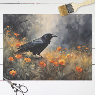 Aquarell-Rabe im Wildblumenfeld-Decoupage Seidenpapier