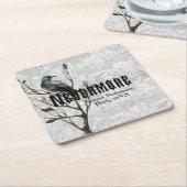 Aquarell-Rabe nie wieder Rechteckiger Pappuntersetzer (angewinkelt)