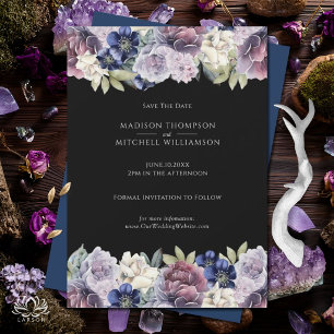 Aquarell-Raben-Gotische-Lila-Floral-Hochzeit Save The Date