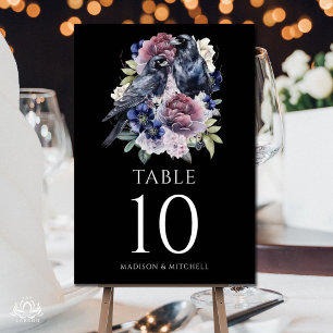 Aquarell-Raben-Gotische-Lila-Floral-Hochzeit Tischnummer