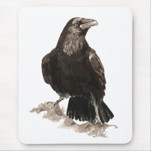 Aquarell-Raben-Vogel-u. Tier-Kunst Mousepad