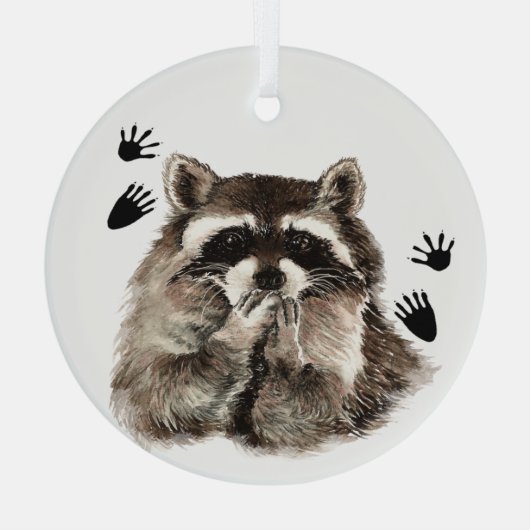 Aquarell Raccoon Tier und Spuren oder Fußspuren Ornament Aus Glas (Rückseite)