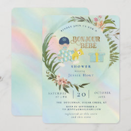 Aquarell Rainbow Holograph Bonjour Boy Baby Einladung