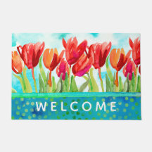 Aquarell Red Aqua 24" x 36" Door Mat